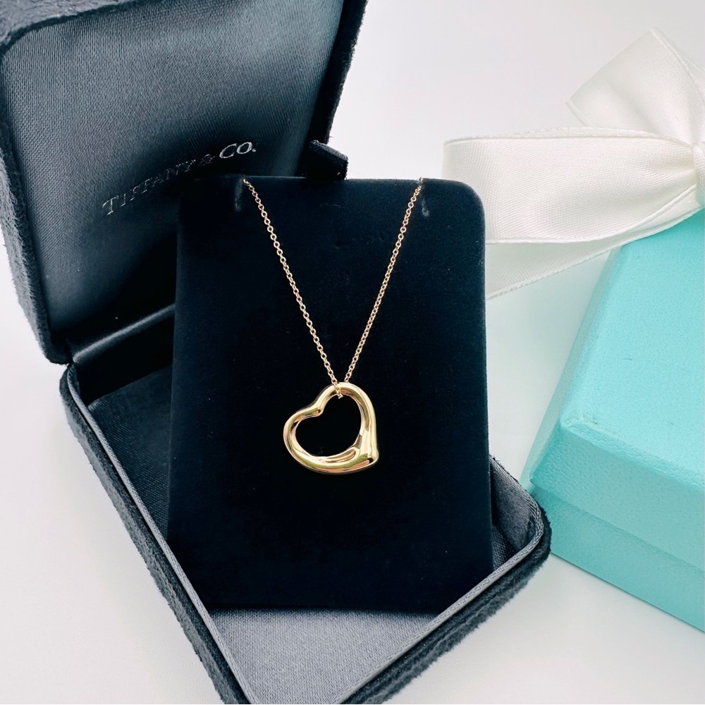 Tiffany & Co. 18K Rose Gold 16 mm Open Heart Necklace 16” with PACKAGING